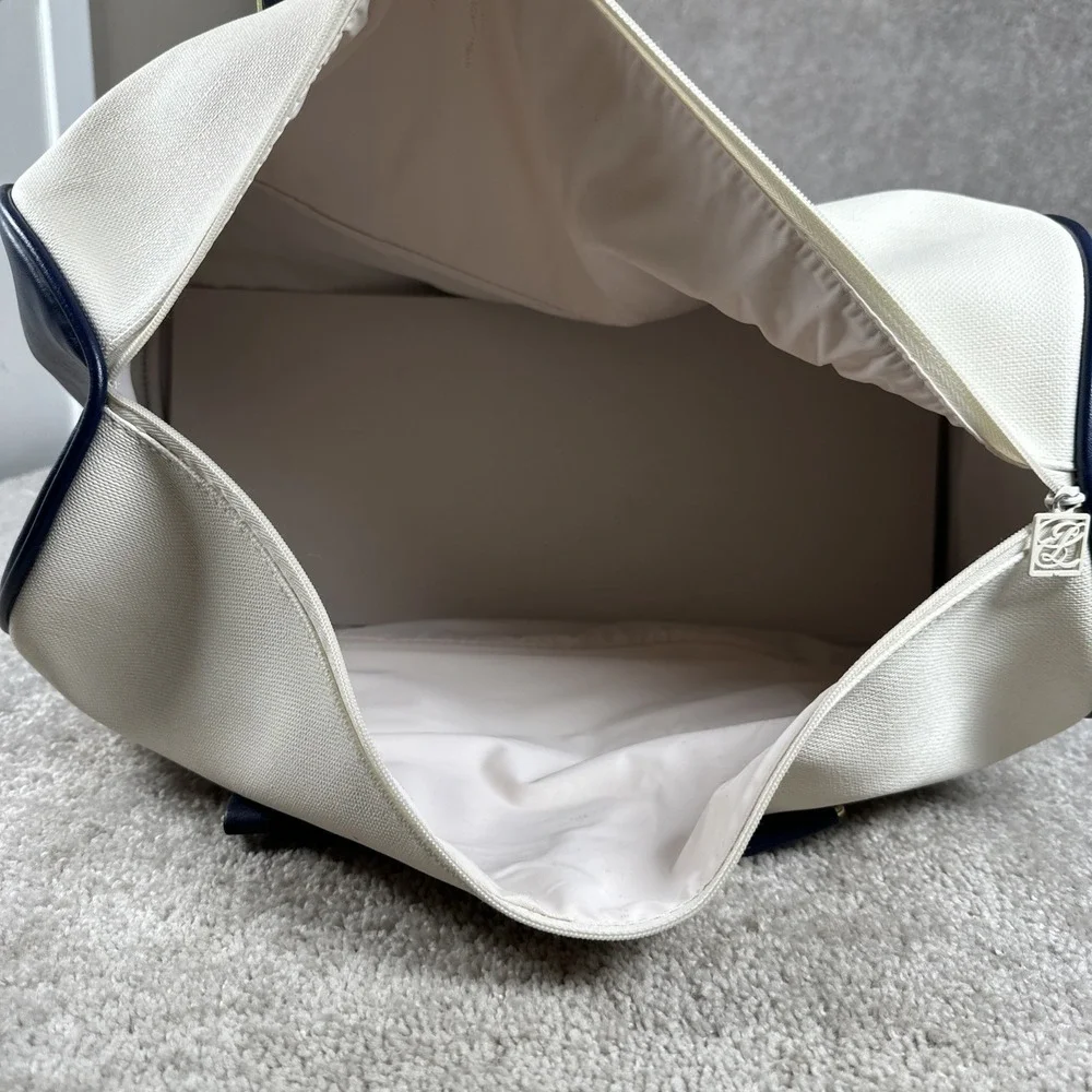 Estee Lauder Travel Overnight Ivory Navy Blue Tote Duffel Large Bag White